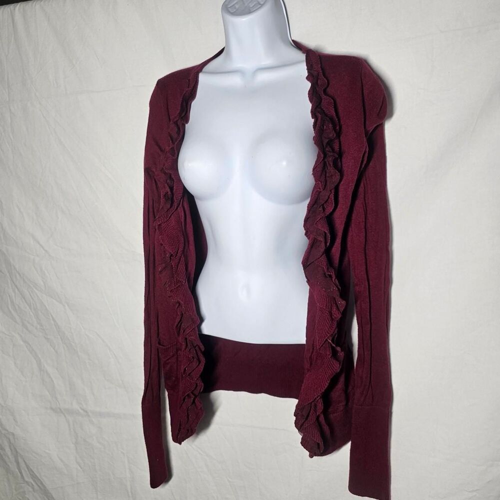 Vintage y2k maroon grunge ruffle abercrombie cardigan